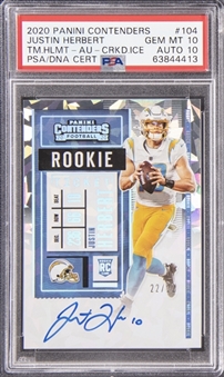 2020 Panini Contenders "Rookie Ticket Autographs" Cracked Ice #104 Justin Herbert Signed Rookie Card (#22/22) -  PSA GEM MT 10, PSA/DNA 10